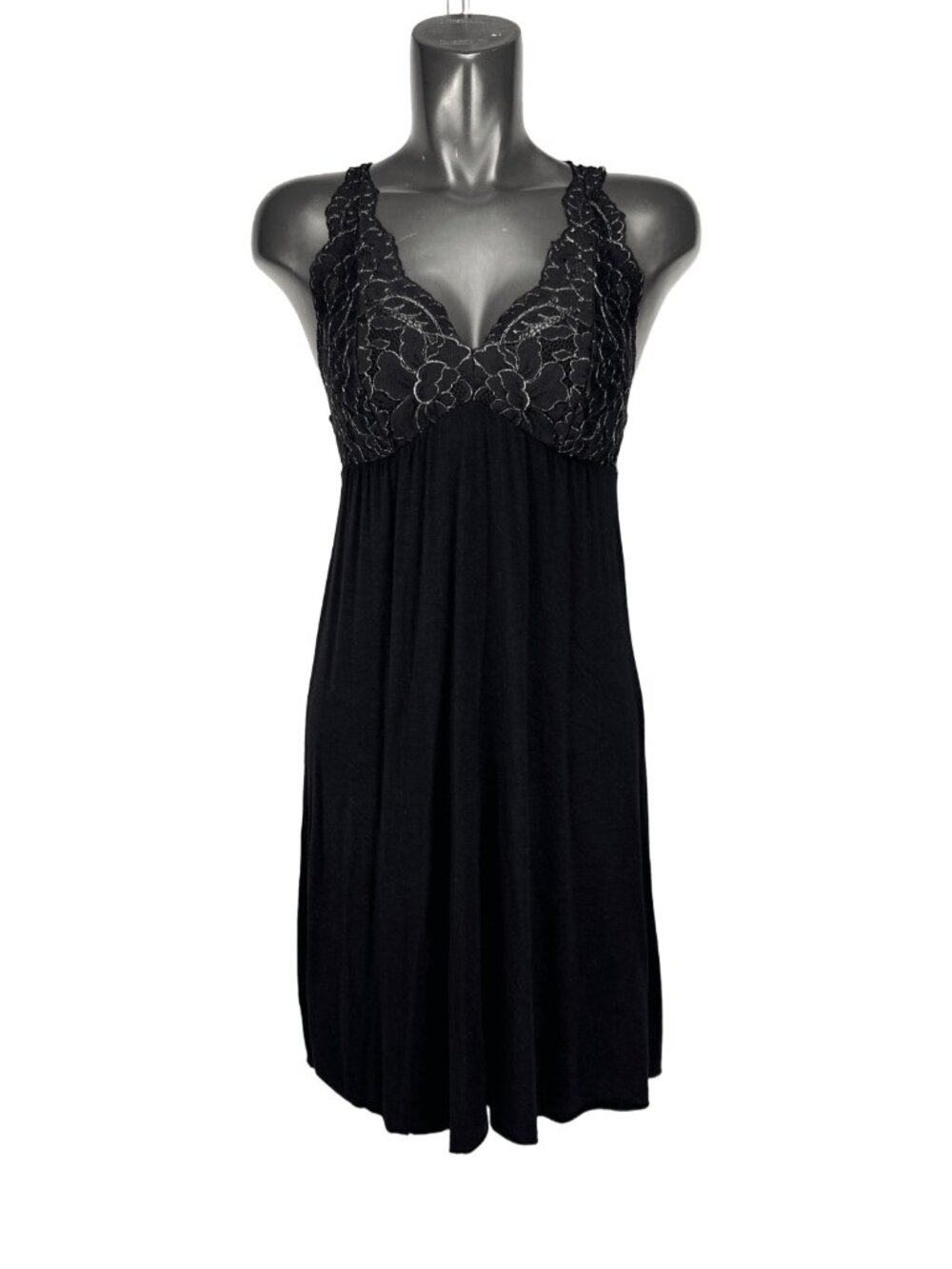 MONTELLE INTIMATES Lace Racerback Black Gold Chemise Slip Dress Size M